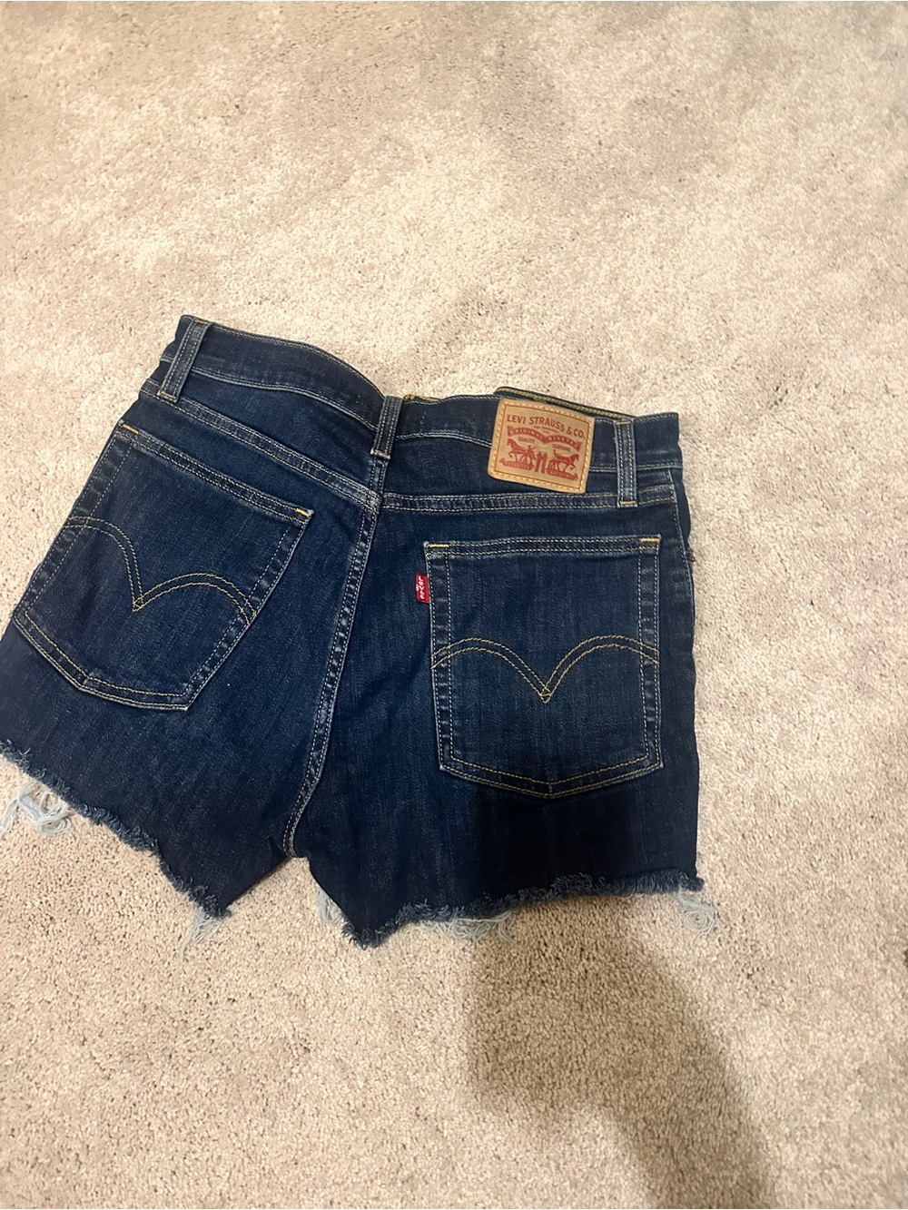 Levi's Dark Blue Raw Hem High Rise Denim Shorts